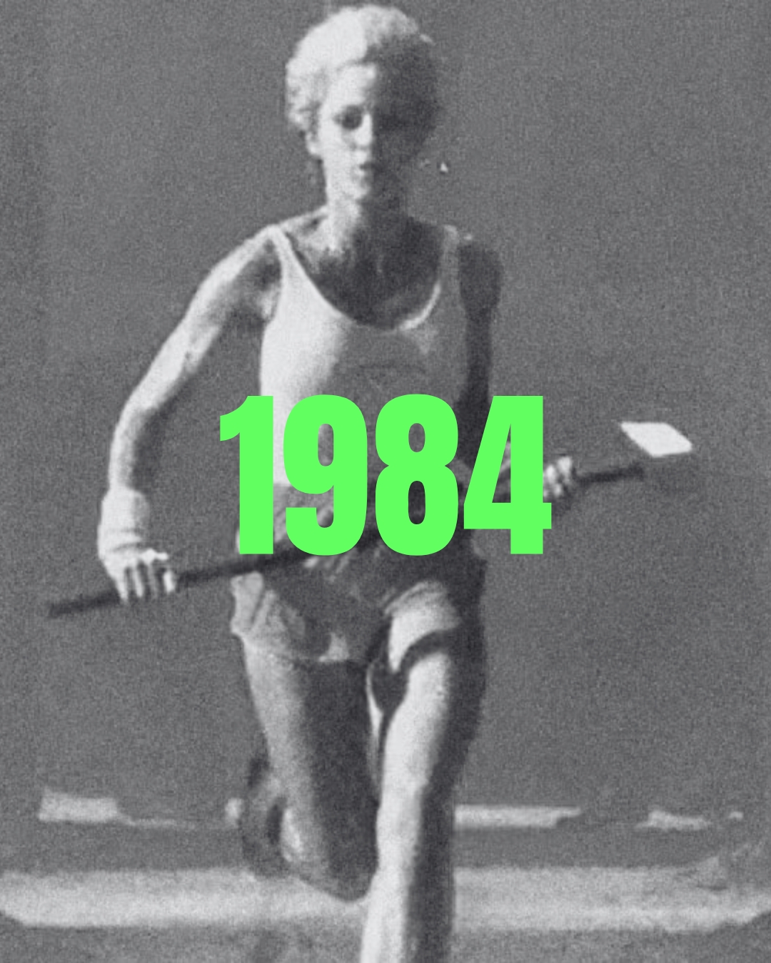 Apple's 1984 Super Bowl ad showing a runner with a sledgehammer.