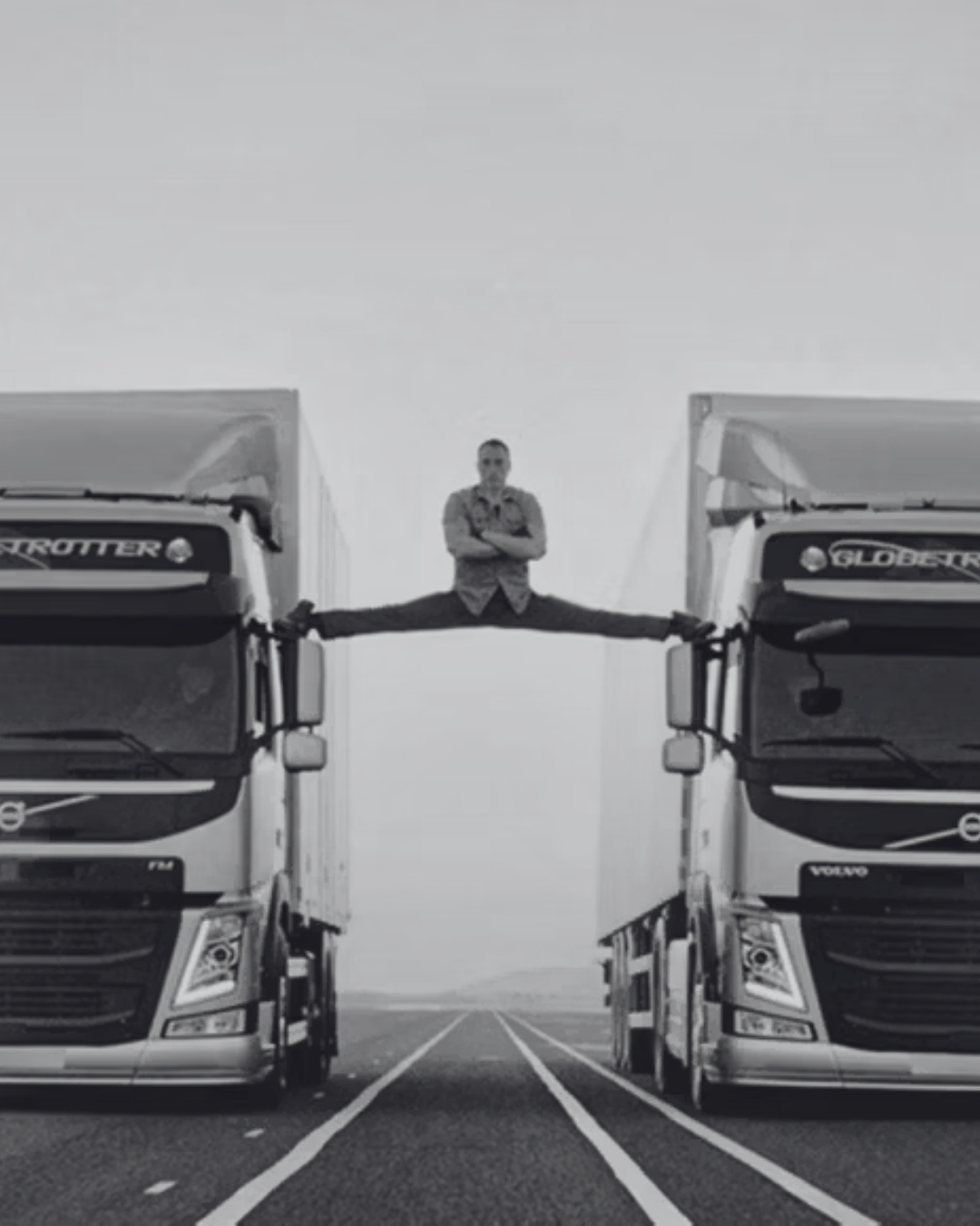 Jean-Claude Van Damme performing his epic split between two Volvo trucks.